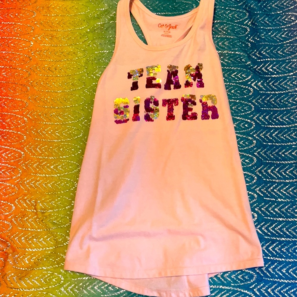 Cute girls Team Sister shirt with sequins.